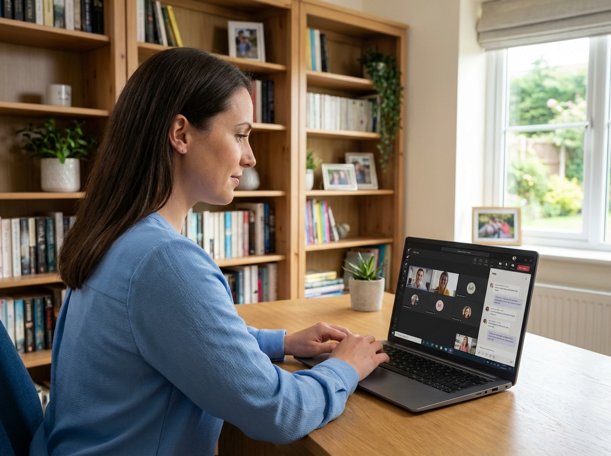 Femme utilisant un ordinateur avec Teams
