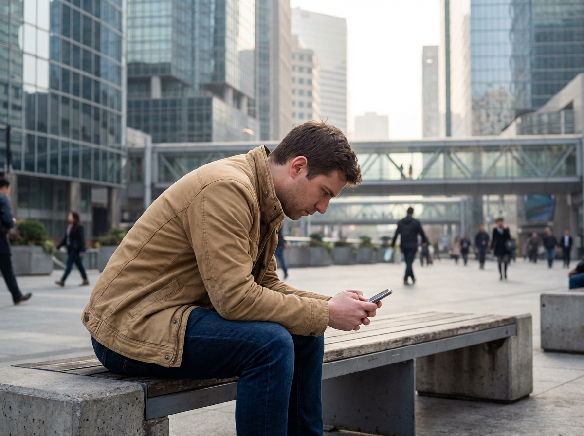 Homme consultant son smartphone en ville