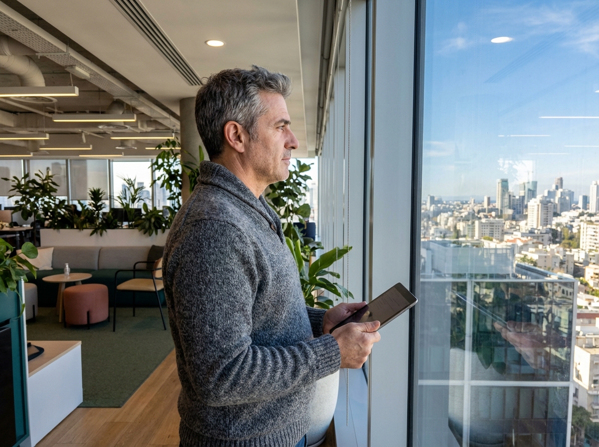 Homme avec une tablette dans un bureau moderne