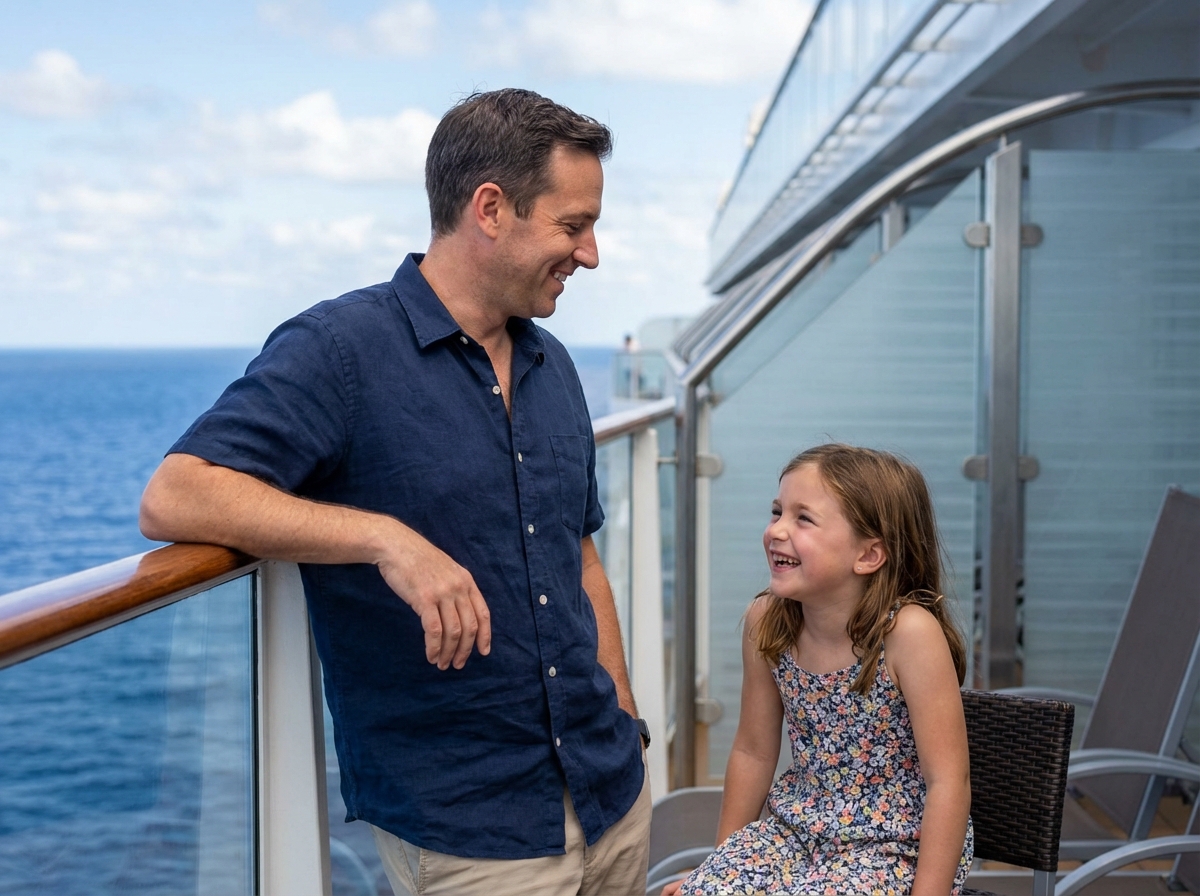 Père et fille se détendant en croisière
